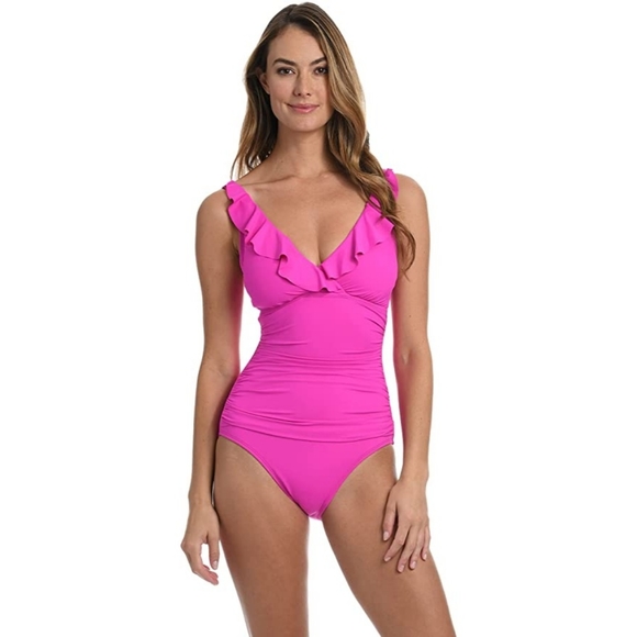 La Blanca Other - NWT La Blanca Women's 16 Pink Orchid Island Goddess Ruffle One Piece Swimsuit